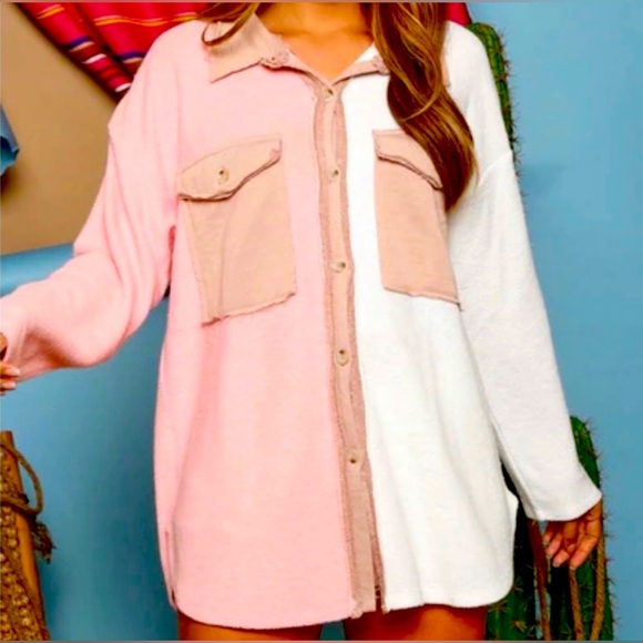Lizard Thicket Tops - Lizard Thicket oversized Colorblock Shacket